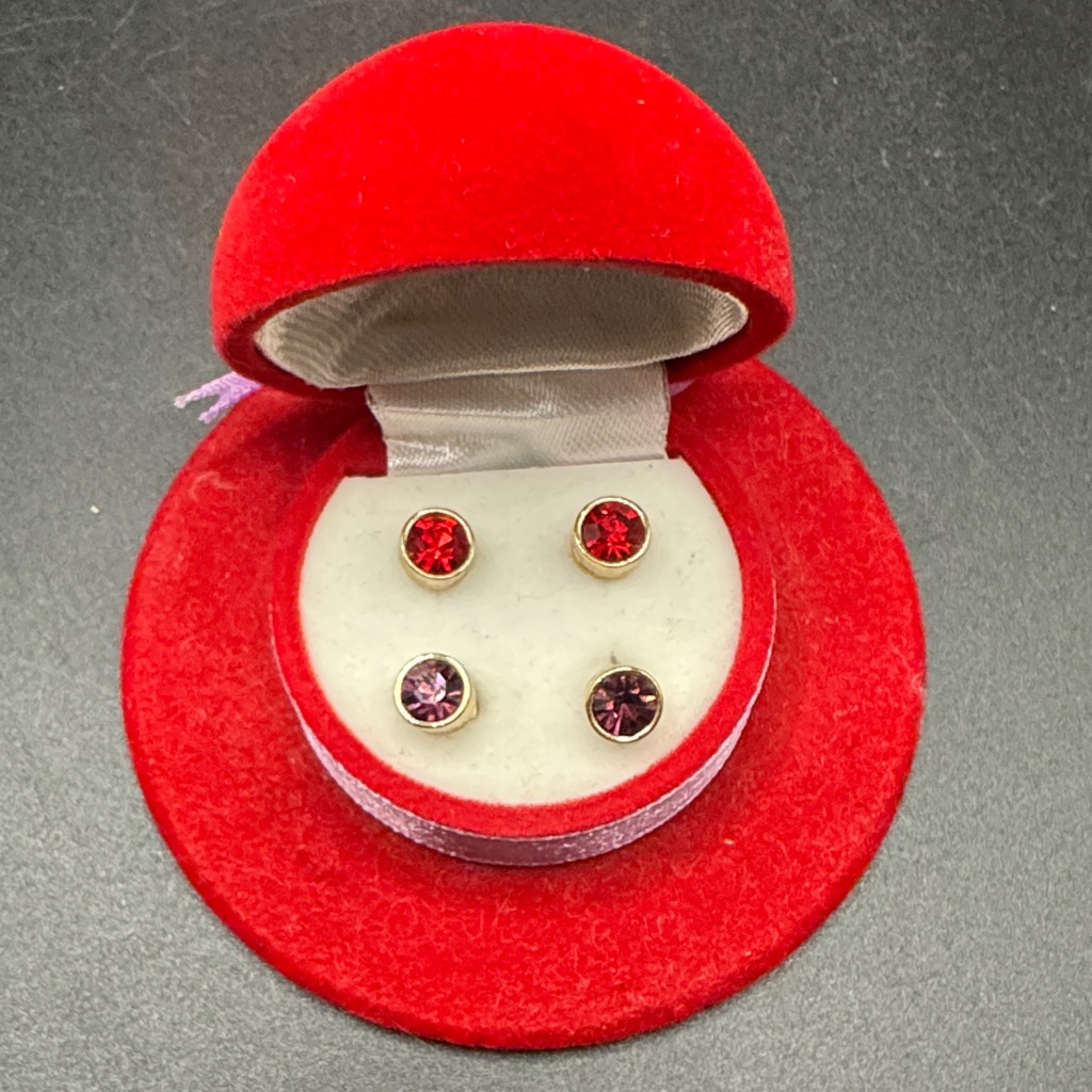 Red Hat Society Red And Purple Stud Earrings Set
